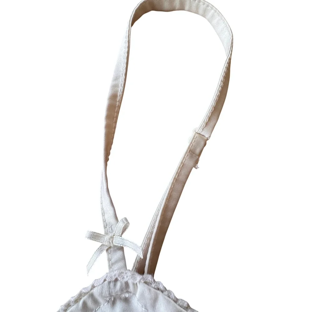 Y2K Streetwear Society Babydoll Camisole Top Womens  M Cream Satin Bow Coquette - Picture 3 of 10